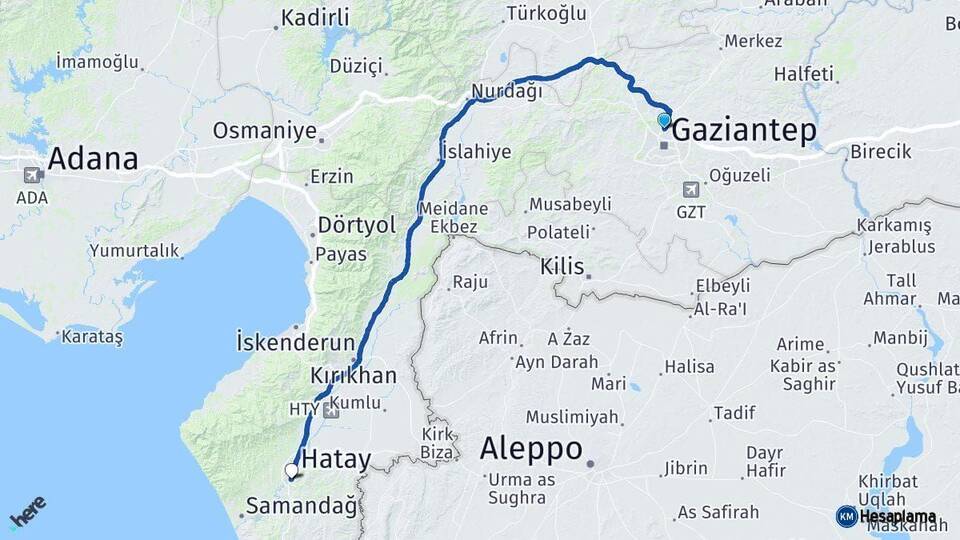 Gaziantep Defne Hatay Arası Kaç Km - Yol Haritası