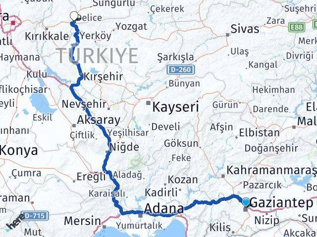 Gaziantep Delice Kırıkkale Arası Kaç Km - Yol Haritası