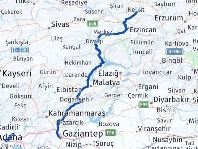 Gaziantep Demirözü Bayburt Arası Kaç Km - Yol Haritası