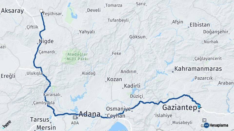 Gaziantep Derinkuyu Nevşehir Arası Kaç Km - Yol Haritası