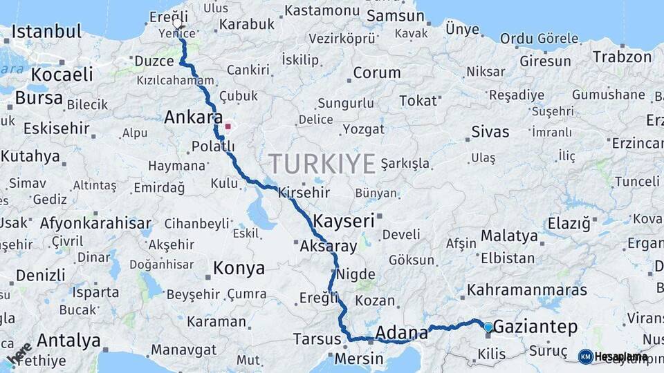 Gaziantep Devrek Zonguldak Arası Kaç Km - Yol Haritası