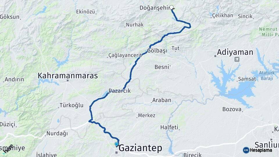 Gaziantep Doğanşehir Malatya Arası Kaç Km - Yol Haritası