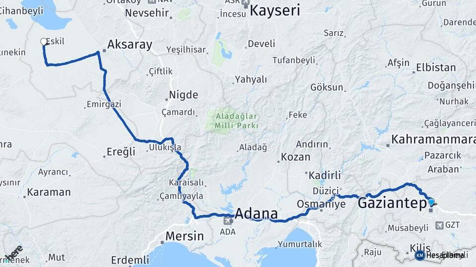 Gaziantep Eskil Aksaray Arası Kaç Km - Yol Haritası
