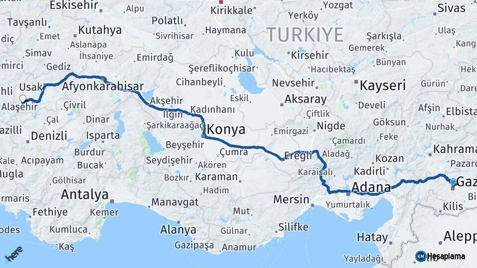 Gaziantep Eşme Uşak Arası Kaç Km - Yol Haritası