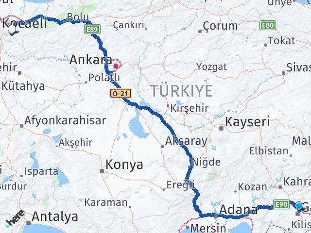 Gaziantep Geyve Sakarya Arası Kaç Km - Yol Haritası