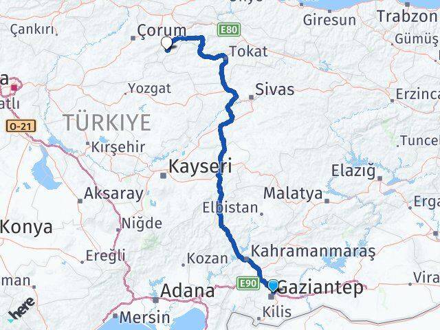 Gaziantep Göynücek Amasya Arası Kaç Km - Yol Haritası