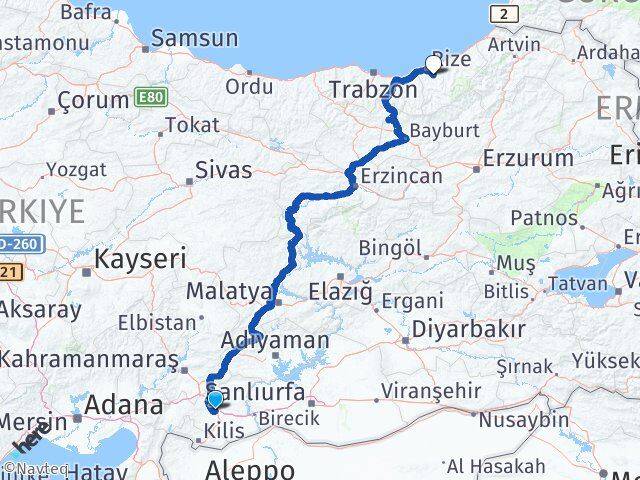 Gaziantep Güneysu Rize Arası Kaç Km - Yol Haritası
