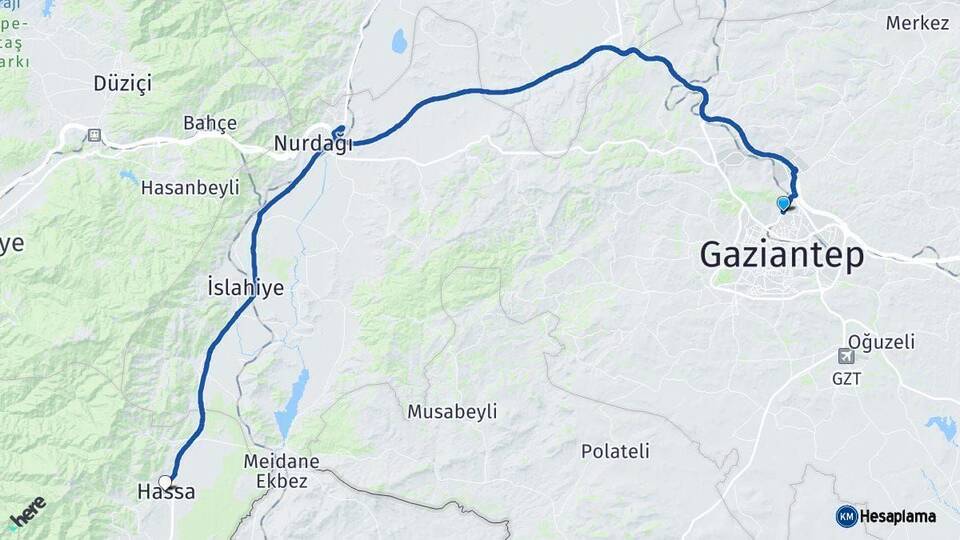 Gaziantep Hassa Hatay Arası Kaç Km - Yol Haritası