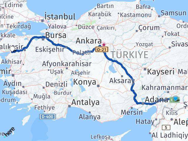 Gaziantep Havran Balıkesir Arası Kaç Km - Yol Haritası