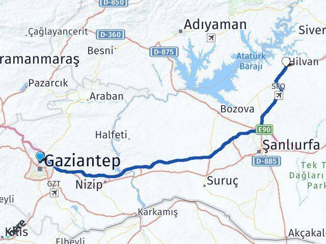 Gaziantep Hilvan Şanlıurfa Arası Kaç Km - Yol Haritası