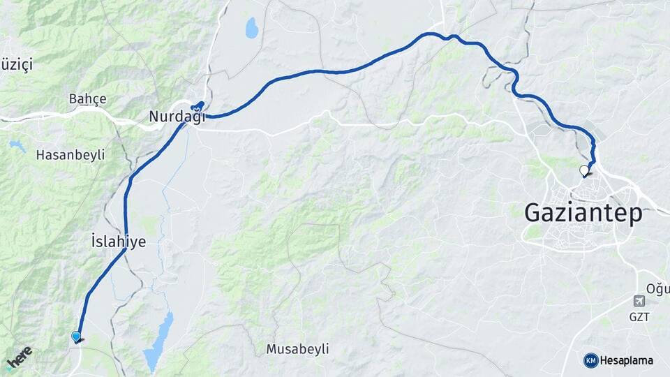 Gaziantep İslahiye Yeşilyurt Arası Kaç Km - Yol Haritası