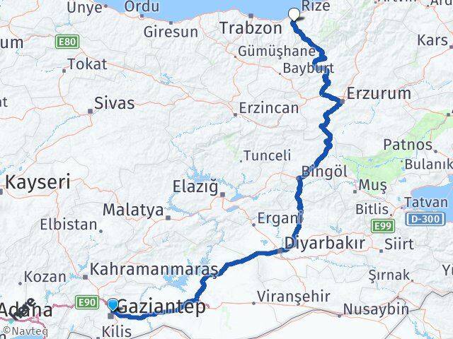 Gaziantep Kalkandere Rize Arası Kaç Km - Yol Haritası