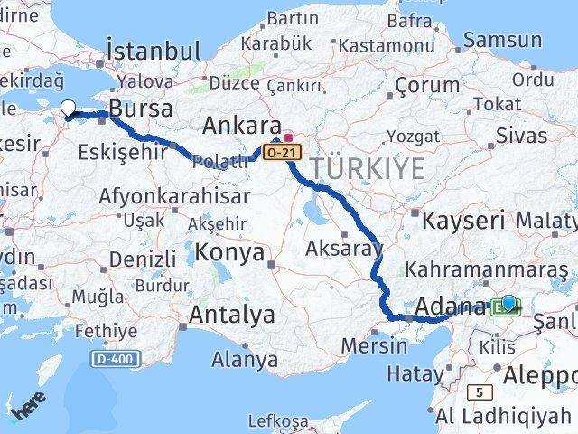 Gaziantep Karacabey Bursa Arası Kaç Km - Yol Haritası