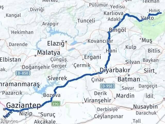 Gaziantep Karaçoban Erzurum Arası Kaç Km - Yol Haritası