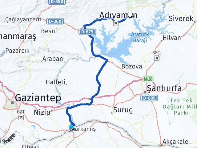 Gaziantep Karkamış Kahta Adıyaman Arası Kaç Km - Yol Haritası