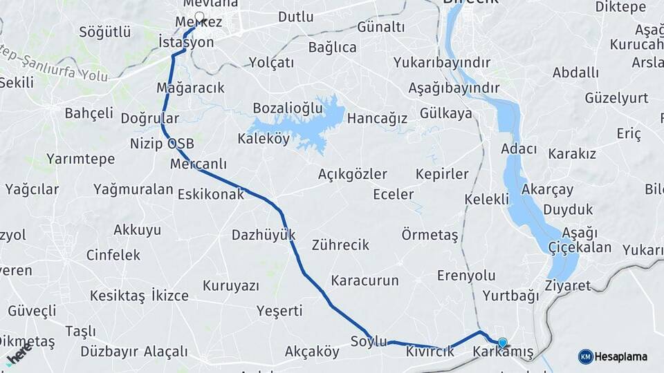 Gaziantep Karkamış Nizip Arası Kaç Km - Yol Haritası