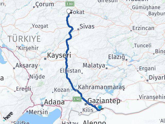 Gaziantep Karkamış Tokat Arası Kaç Km - Yol Haritası