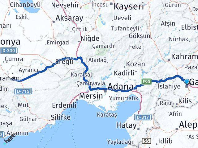 Gaziantep Kazımkarabekir Karaman Arası Kaç Km - Yol Haritası