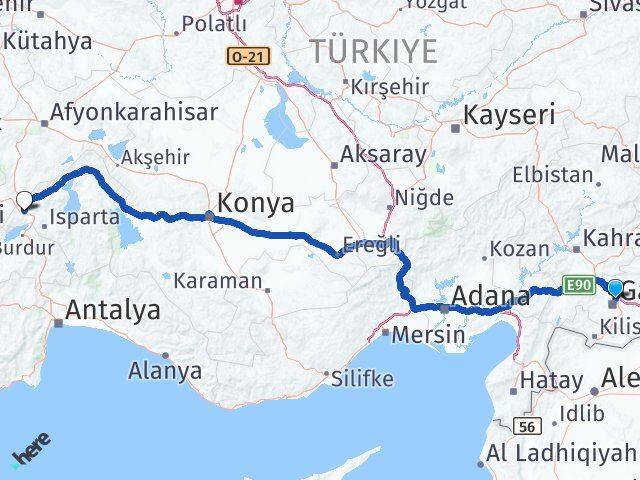 Gaziantep Keçiborlu Isparta Arası Kaç Km - Yol Haritası