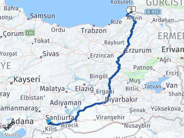 Gaziantep Kemalpaşa Artvin Arası Kaç Km - Yol Haritası