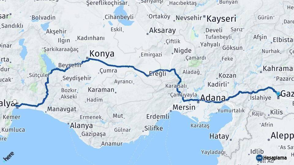 Gaziantep Kepez Antalya Arası Kaç Km - Yol Haritası