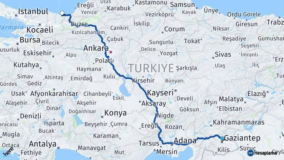Gaziantep Kocaali Sakarya Arası Kaç Km - Yol Haritası