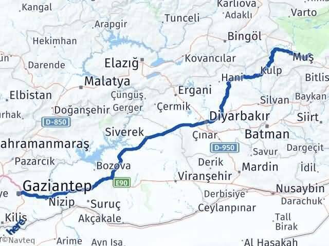 Gaziantep Korkut Muş Arası Kaç Km - Yol Haritası