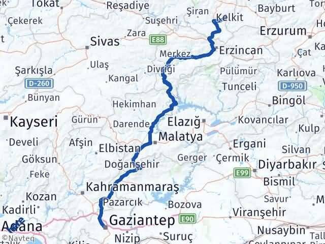 Gaziantep Köse Gümüşhane Arası Kaç Km - Yol Haritası