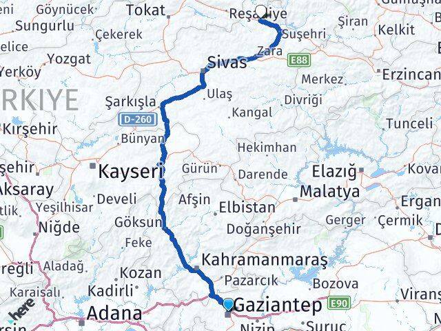 Gaziantep Koyulhisar Sivas Arası Kaç Saat? Yol Haritası, Yakıt, Rota ve Mesafe Hesaplama Gaziantep Koyulhisar Sivas Arası Kaç Km? Kaç Saat? Yol Haritası