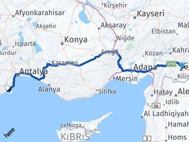 Gaziantep Kumluca Antalya Arası Kaç Km - Yol Haritası