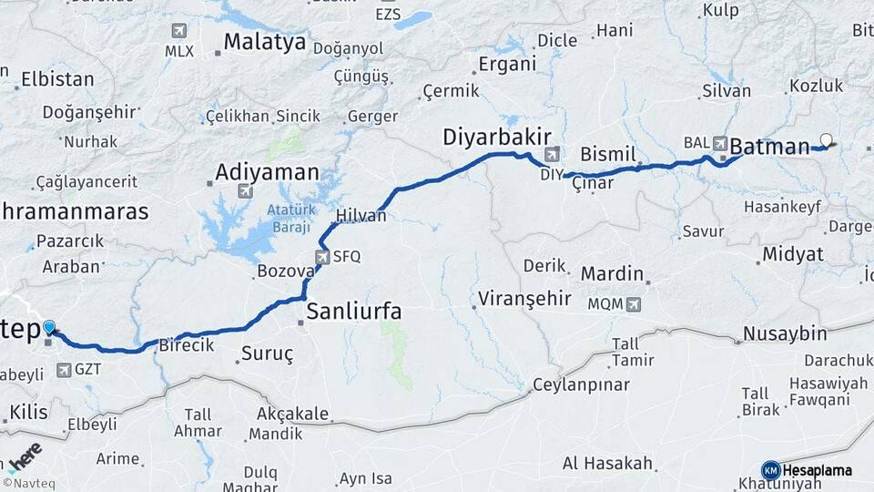Gaziantep Kurtalan Siirt Arası Kaç Km - Yol Haritası