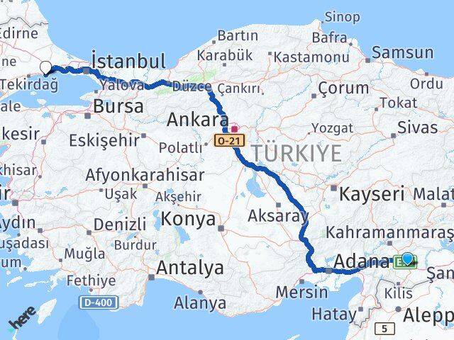 Gaziantep Marmaraereğlisi Tekirdağ Arası Kaç Km - Yol Haritası