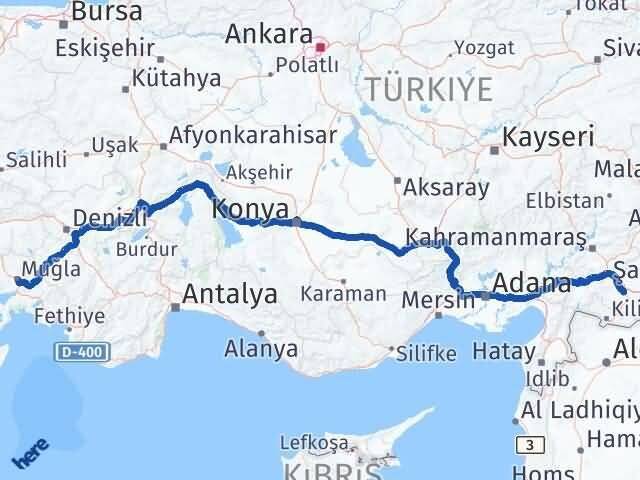 Gaziantep Menteşe Muğla Arası Kaç Km - Yol Haritası