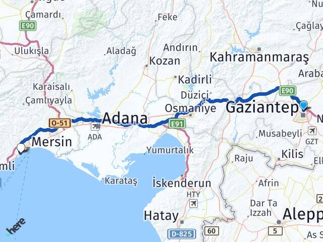 Gaziantep Mersin Üniversitesi Arası Kaç Km - Yol Haritası