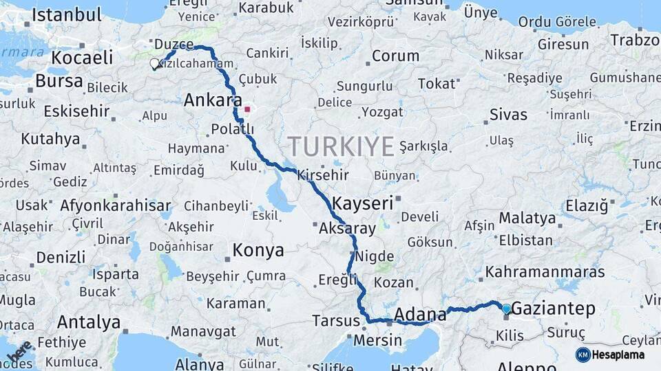 Gaziantep Mudurnu Bolu Arası Kaç Km - Yol Haritası