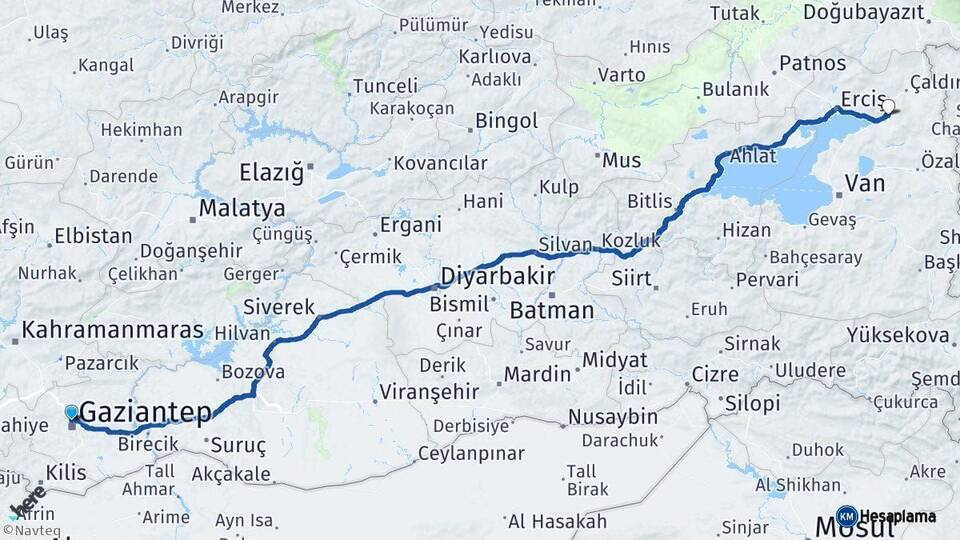 Gaziantep Muradiye Van Arası Kaç Km - Yol Haritası