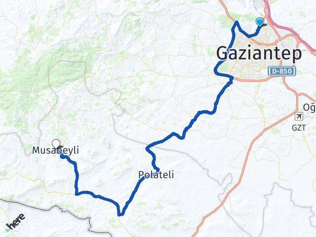 Gaziantep Musabeyli Kilis Arası Kaç Km - Yol Haritası