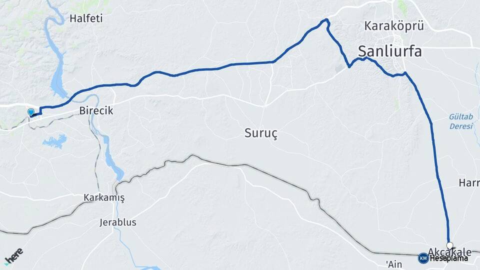 Gaziantep Nizip Akçakale Şanlıurfa Arası Kaç Km - Yol Haritası