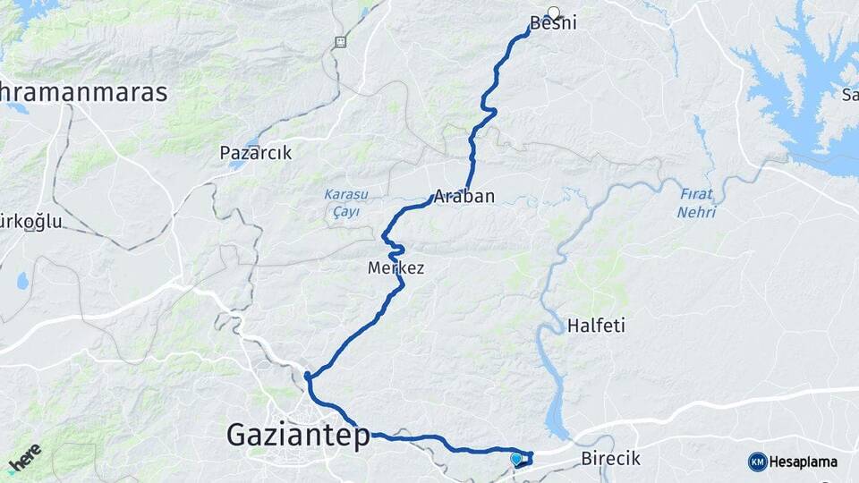 Gaziantep Nizip Besni Adıyaman Arası Kaç Km - Yol Haritası