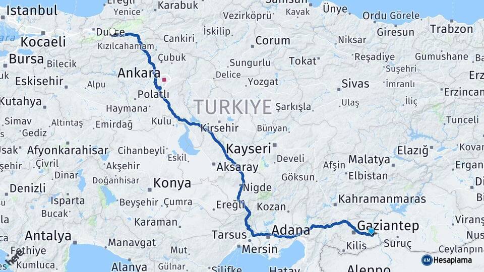 Gaziantep Nizip Bolu Arası Kaç Km - Yol Haritası