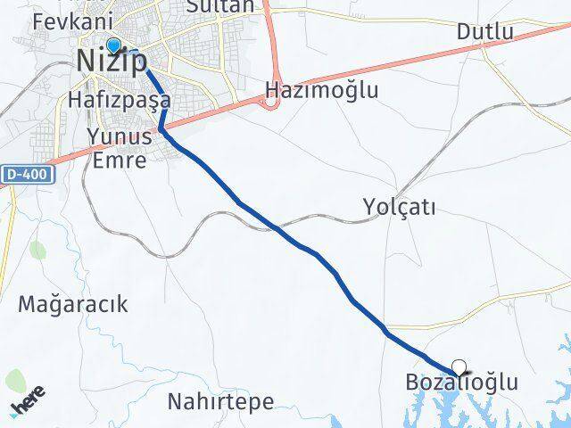 Gaziantep Nizip Bozalioğlu Nizip Arası Kaç Km - Yol Haritası
