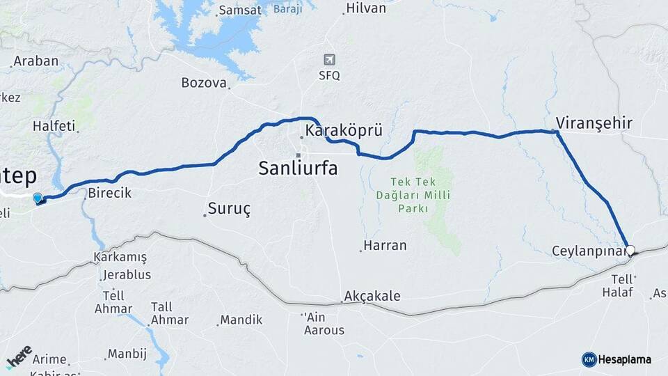 Gaziantep Nizip Ceylanpınar Şanlıurfa Arası Kaç Km - Yol Haritası