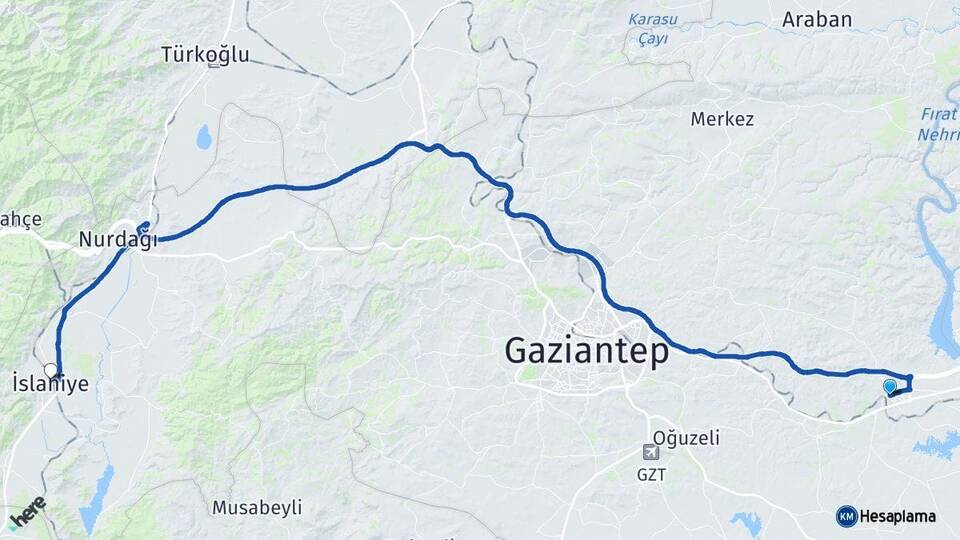 Gaziantep Nizip İslahiye Arası Kaç Km - Yol Haritası