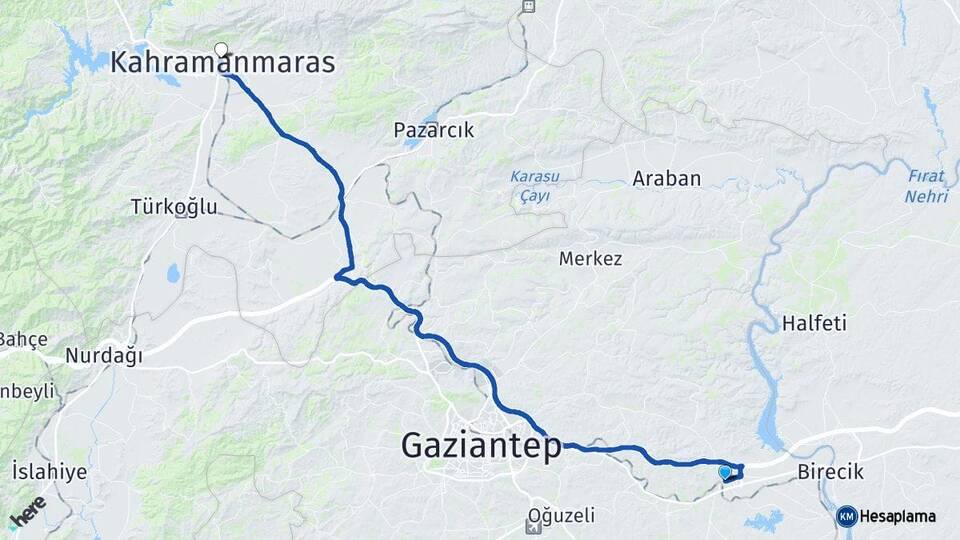 Gaziantep Nizip Kahramanmaraş Arası Kaç Km - Yol Haritası