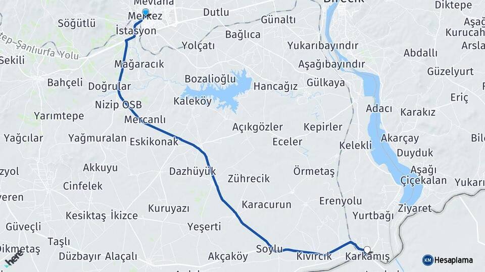 Gaziantep Nizip Karkamış Arası Kaç Km - Yol Haritası