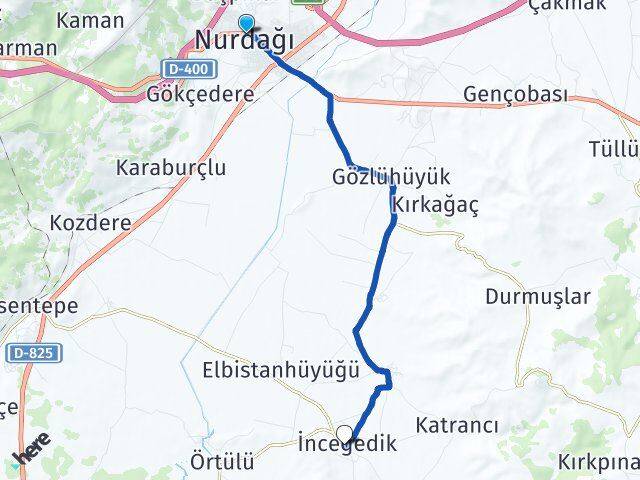Gaziantep Nurdağı İncegedik Nurdağı Arası Kaç Km - Yol Haritası