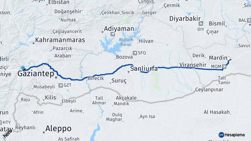 Gaziantep Nurdağı Mardin Arası Kaç Km - Yol Haritası