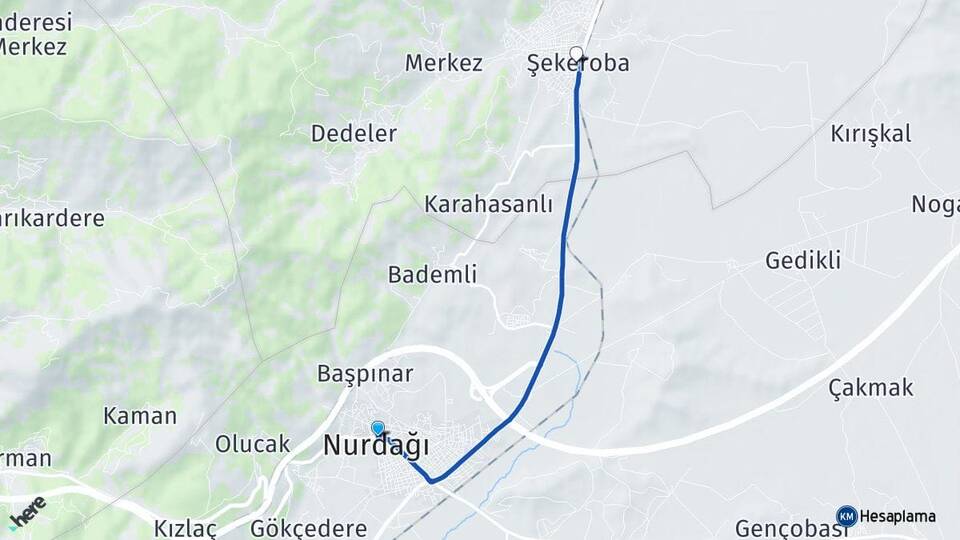 Gaziantep Nurdağı Şekeroba Türkoğlu Kahramanmaraş Arası Kaç Km - Yol Haritası