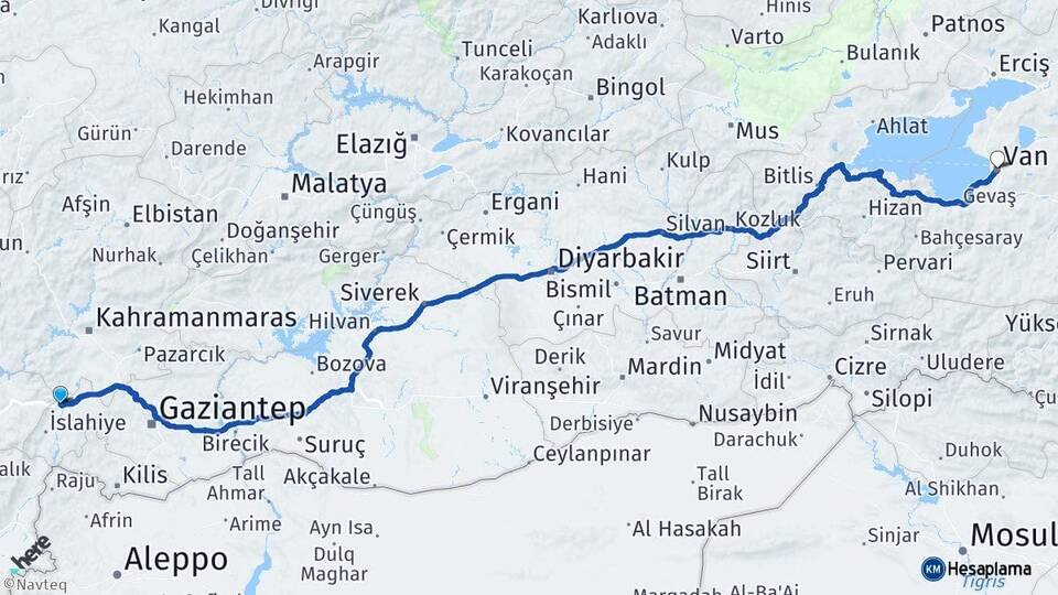 Gaziantep Nurdağı Van Arası Kaç Km - Yol Haritası