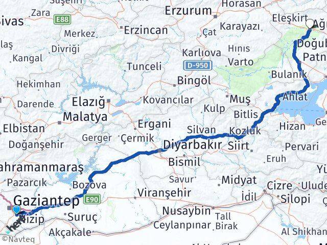 Gaziantep Oğuzeli Ağrı Arası Kaç Km - Yol Haritası